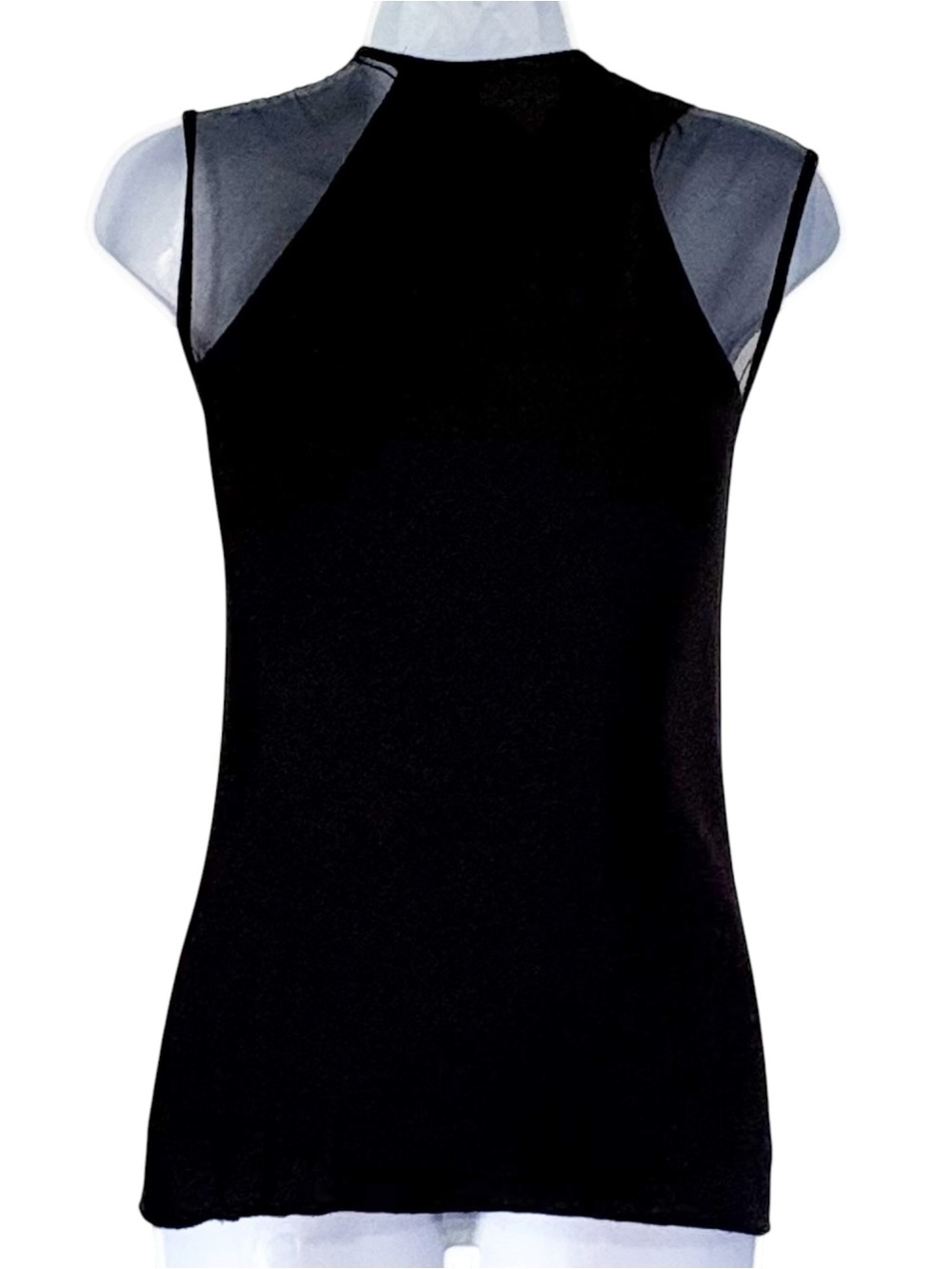 BAILEY 44 Black Mesh Sleeveless Asymmetrical Crewneck Stretch Tank Blouse Top S - Picture 3 of 7